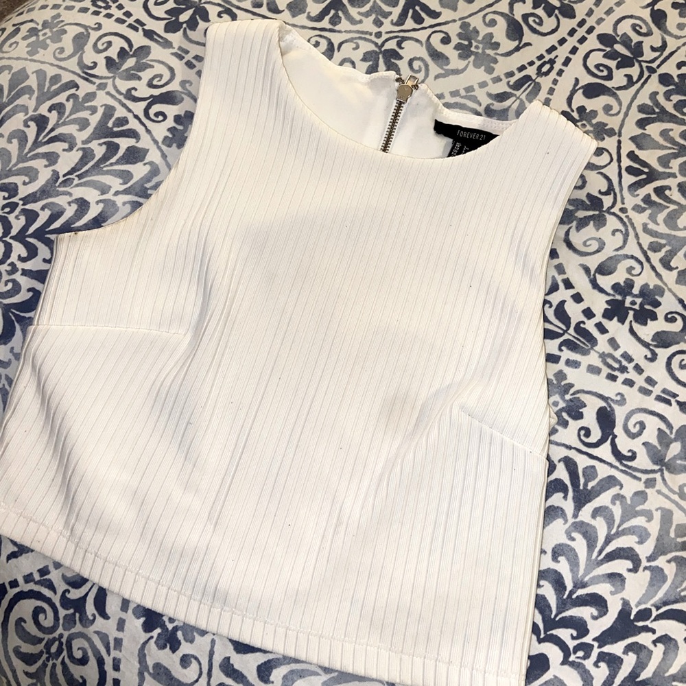 Forever 21 White Zipper-Back Crop Top